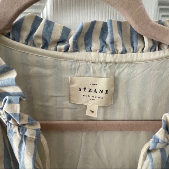 Sezane Arielle dress blue white stripe size 38 - Picture 4 of 10